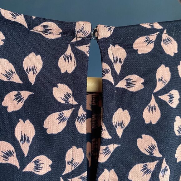 Ann Taylor Petite Navy Blue and Peach Petals Ruffle  Sleeve Blouse - Picture 6 of 6